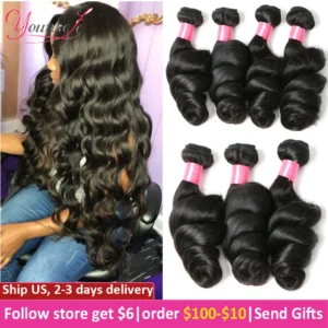 Younsolo Loose Wave Bundles Brazilian Human Hair Loose Weave Bundles 1/3/4/Pcs Lot Natural Black Human Hair Extensions For Woman